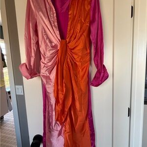 Colorblock Pink & Orange Midi Dress - Unbranded